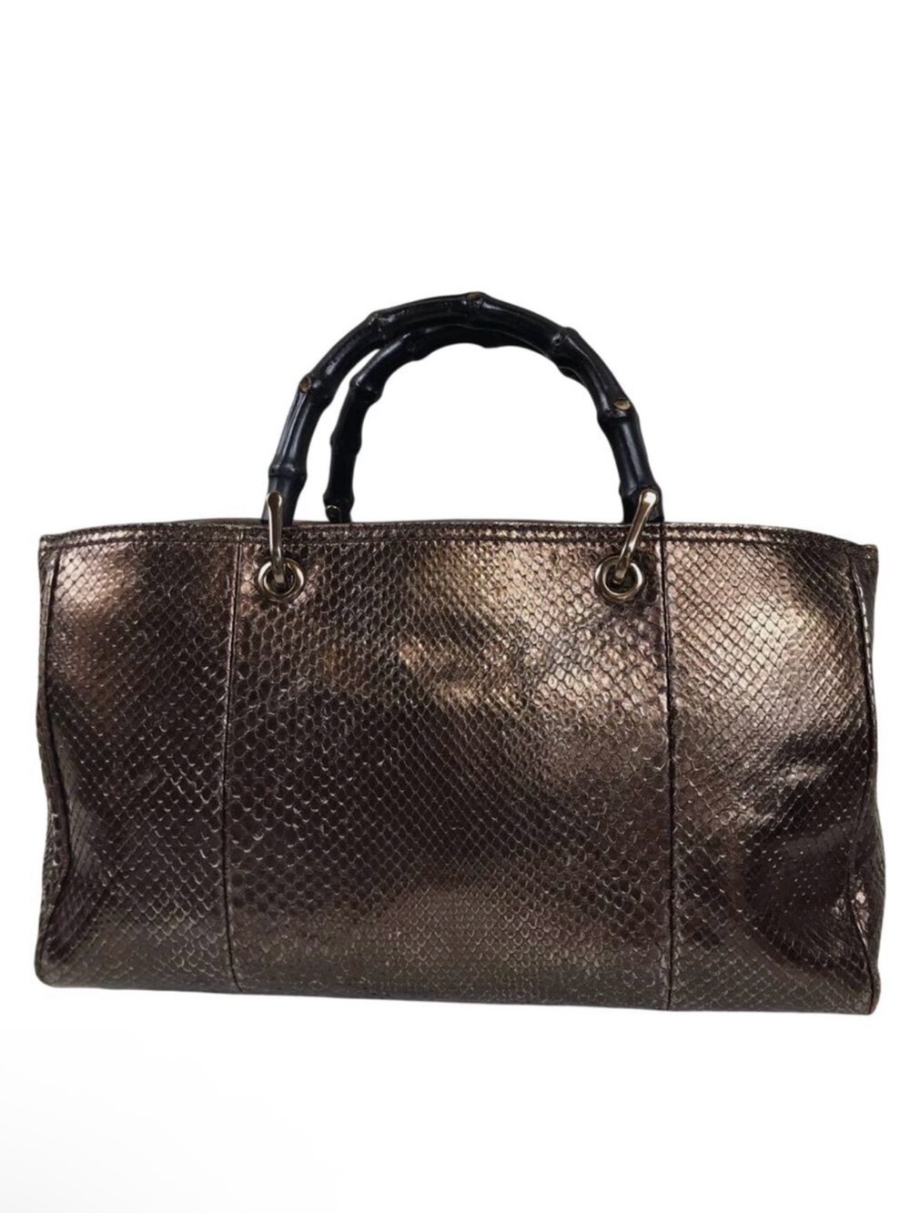 Gucci Bamboo Shopper Python Tote in Metallic Bronze